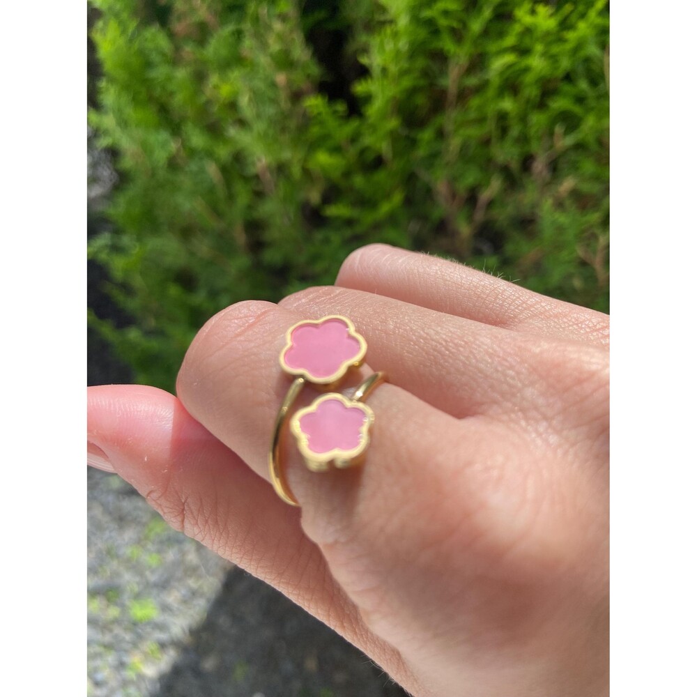 Pink Cottagecore Flower Ring - Adjustable Ring - Pink and Gold Floral Ring